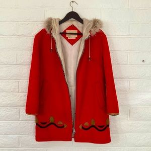 Vintage 1968 Red Wool Hudson's Bay Fox Fur Eskimo Parka Jacket